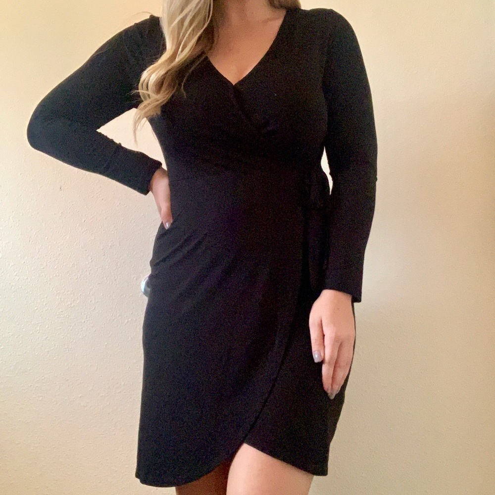 Black long sleeve wrap dress